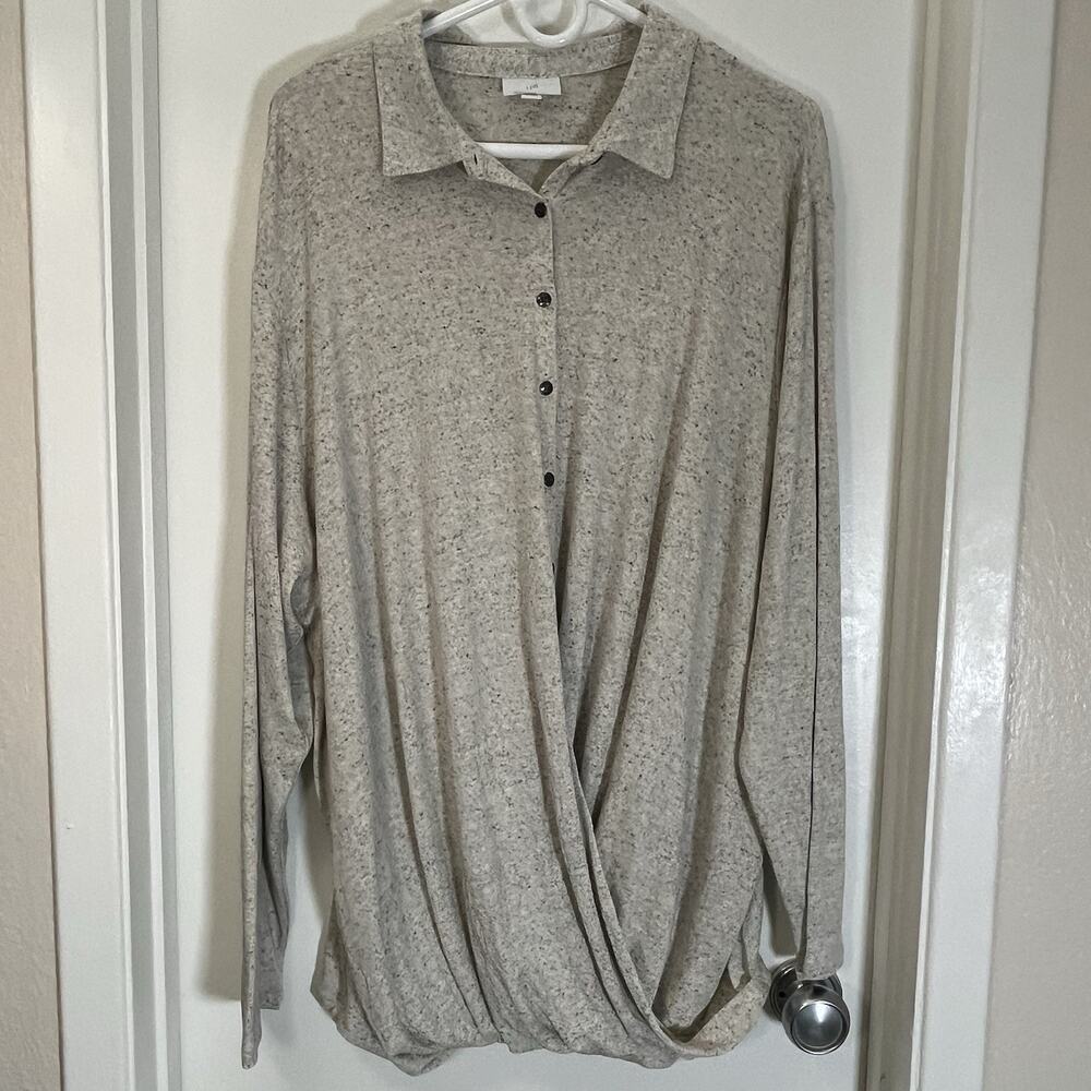 J. Jill Women’s 2X Gray Long Sleeve Button Wrap Twist Shirt Top